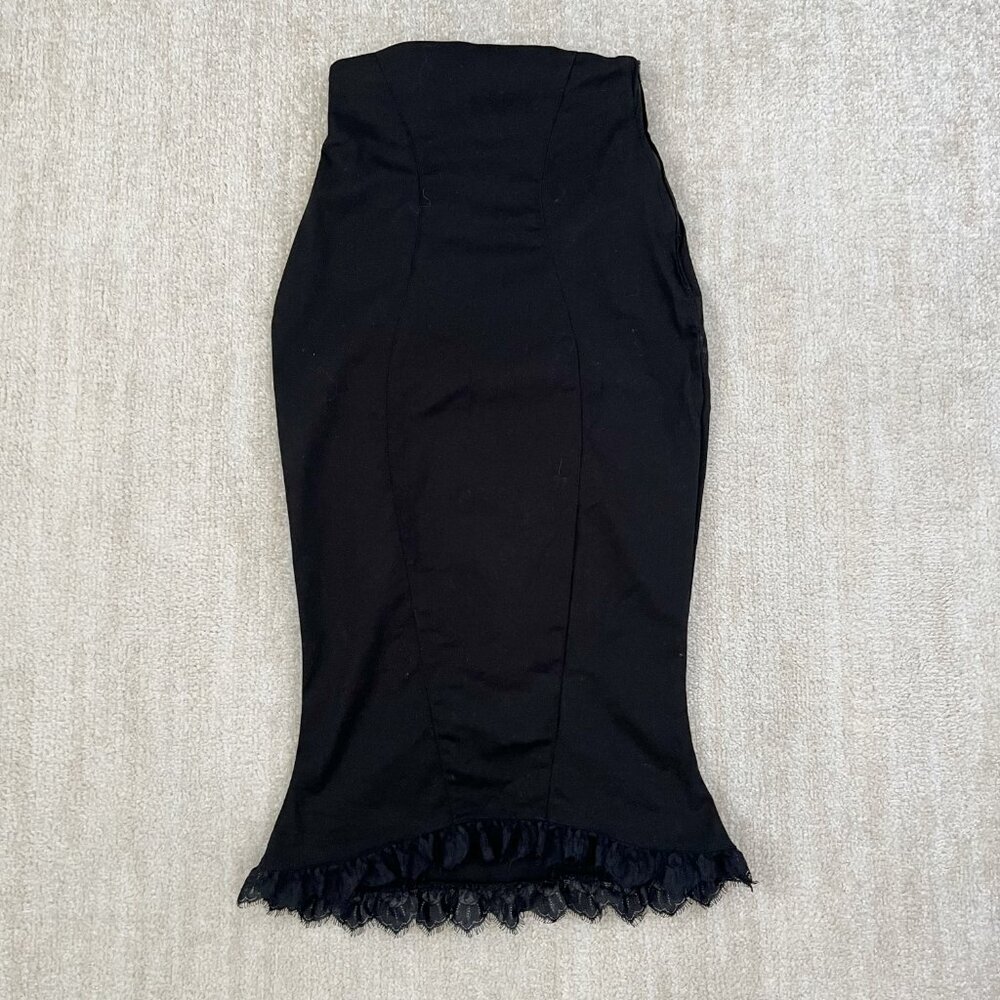 Laura Byrnes Pinup Couture Spring 2015 Black Lace Hem Wiggle Midi Skirt S
